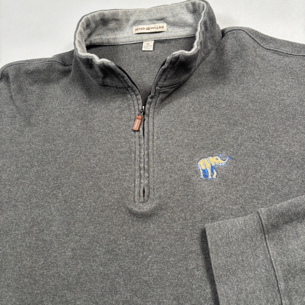 Peter Millar Quarter Zip Pullover Mens XL Grey Elephant Logo Cotton MF15K01